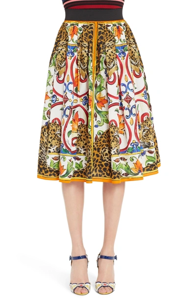 Shop Dolce & Gabbana Maiolica Print Cotton Skirt