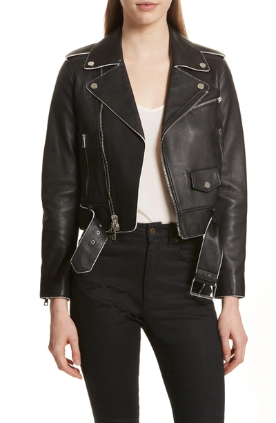 Shop Theory Painted Edge Shrunken Leather Moto Jacket In Black