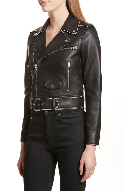 Shop Theory Painted Edge Shrunken Leather Moto Jacket In Black