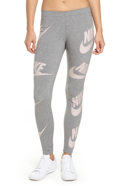 Shop Nike Sportswear Graphic Leggings In Carbon Heather/elemental Rose