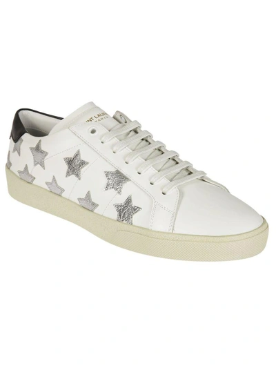 Shop Saint Laurent Star Patched Sneakers In Bianco/argento/nero