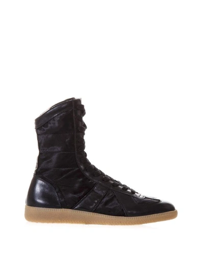 Shop Maison Margiela Replica Boxing Satin & Leather High-top Sneakers In Black