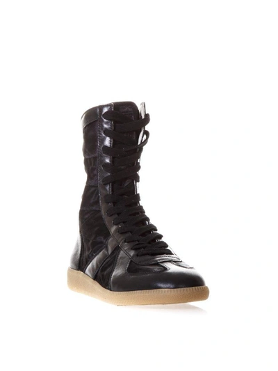 Shop Maison Margiela Replica Boxing Satin & Leather High-top Sneakers In Black
