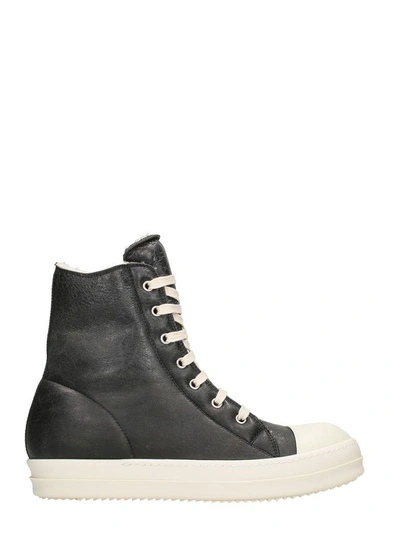 Shop Rick Owens Hi-top Shearling Sneakers In Black