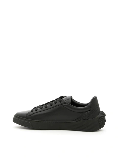 Shop Versace Calfskin Sneakers In Neronero
