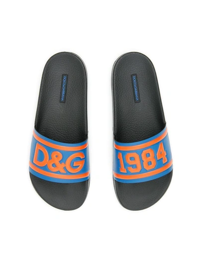 Shop Dolce & Gabbana Rubber Slides With Logo In Cobalto-arancio-neroblu