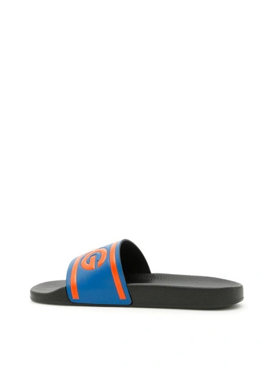 Shop Dolce & Gabbana Rubber Slides With Logo In Cobalto-arancio-neroblu