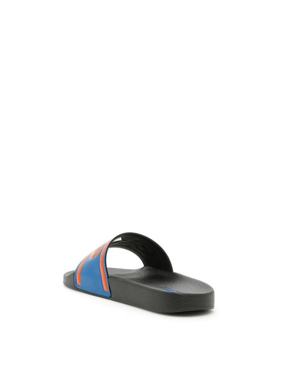 Shop Dolce & Gabbana Rubber Slides With Logo In Cobalto-arancio-neroblu