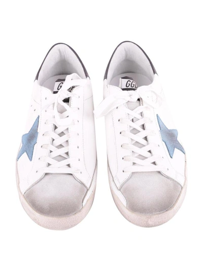 Shop Golden Goose Superstar Leather Sneakers In White - Grey - Blue