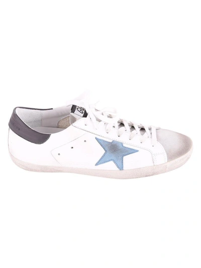Shop Golden Goose Superstar Leather Sneakers In White - Grey - Blue