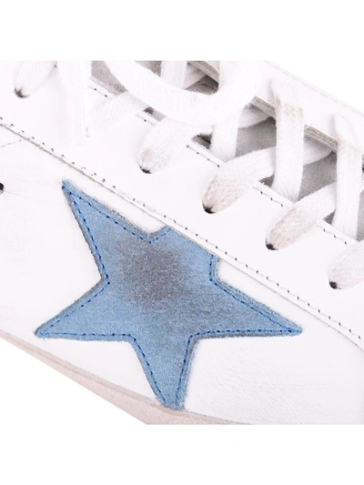 Shop Golden Goose Superstar Leather Sneakers In White - Grey - Blue