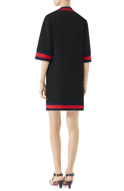 Shop Gucci Stripe Trim Shift Dress In Black