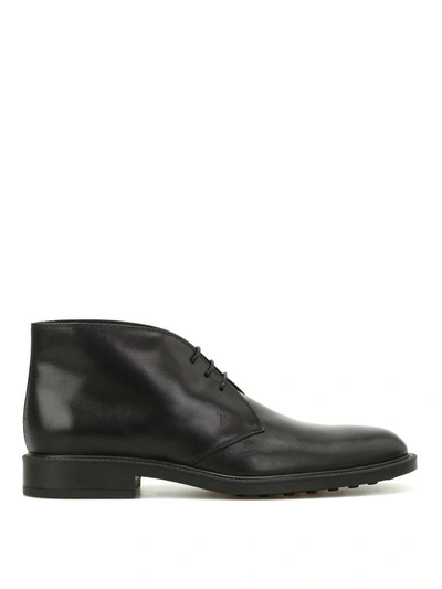 Shop Tod's Leather Desert Boots In Black
