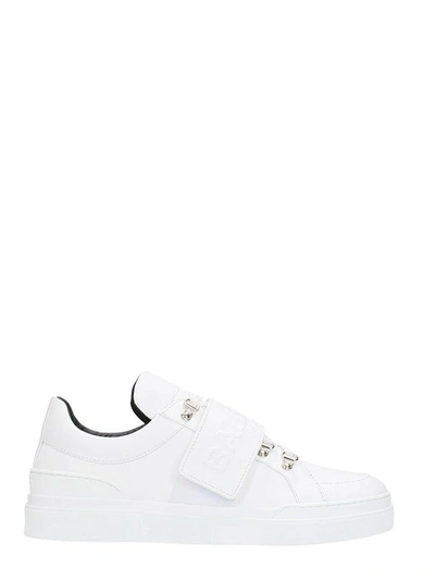Shop Balmain Logo Stretch White Leather Sneakers