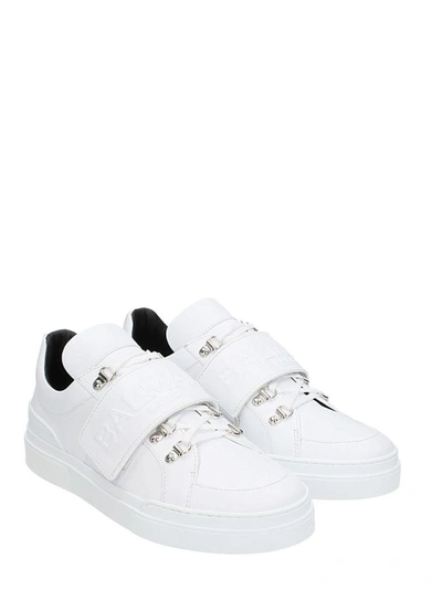 Shop Balmain Logo Stretch White Leather Sneakers