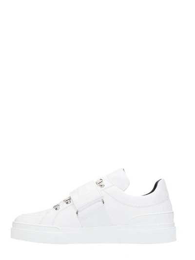Shop Balmain Logo Stretch White Leather Sneakers