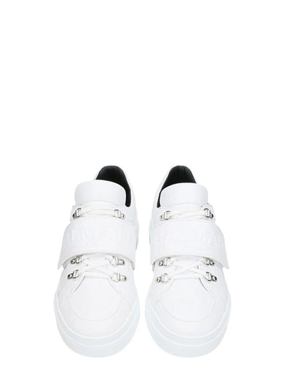 Shop Balmain Logo Stretch White Leather Sneakers