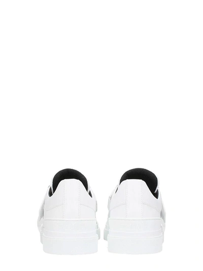 Shop Balmain Logo Stretch White Leather Sneakers