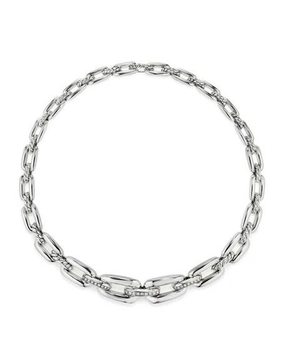 Shop David Yurman Wellesley Sterling Silver Chain Collar Necklace With Diamond Links In White/silver