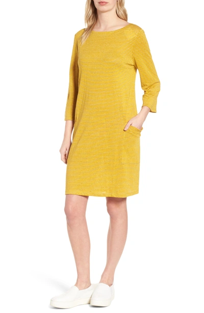 Shop Eileen Fisher Organic Linen Shift Dress In Mustard Seed