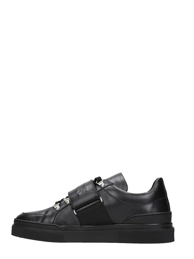 Shop Balmain Logo Stretch Black Leather Sneakers