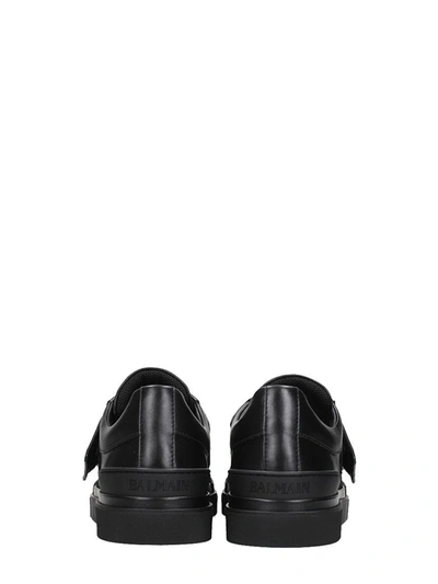 Shop Balmain Logo Stretch Black Leather Sneakers