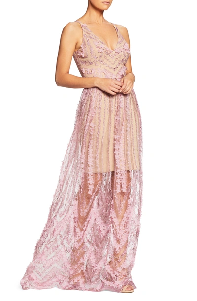 Shop Dress The Population Chelsea Lace A-line Gown In Lilac/ Nude