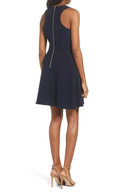 Shop Adelyn Rae Asymmetrical Crepe Fit & Flare Dress In Navy