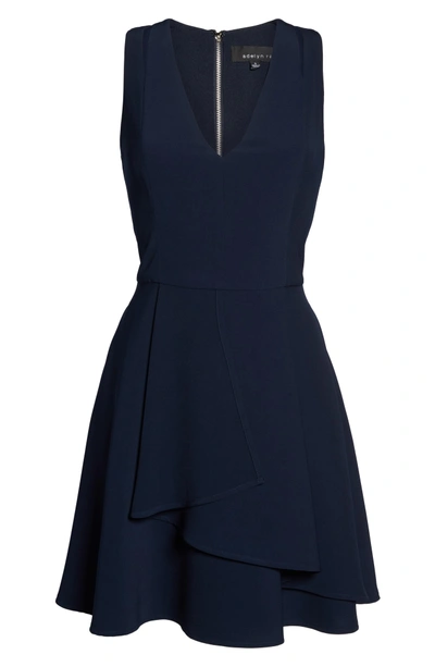 Shop Adelyn Rae Asymmetrical Crepe Fit & Flare Dress In Navy