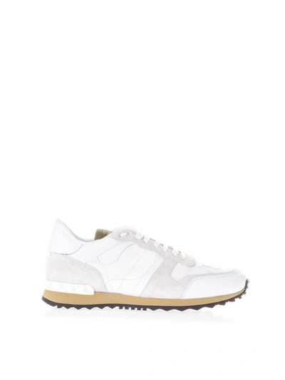 Shop Valentino Rockrunner White Suede & Canvas Sneakers