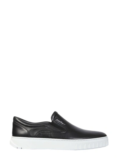 Shop Ferragamo Slip On Sneakers In Nero