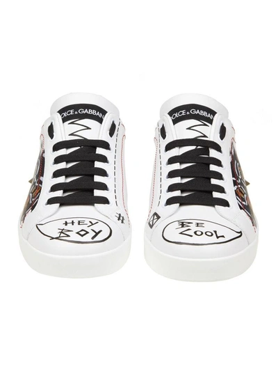 Shop Dolce & Gabbana Portofino Sneakers In Printed Calf With Applications In White