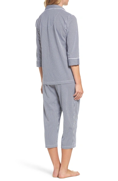 Ralph Lauren Knit Crop Pajamas In Windsor Navy/ White Stripe