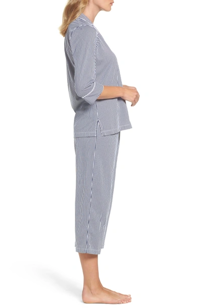 Ralph Lauren Knit Crop Pajamas In Windsor Navy/ White Stripe