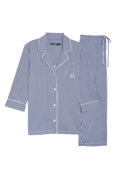Ralph Lauren Knit Crop Pajamas In Windsor Navy/ White Stripe