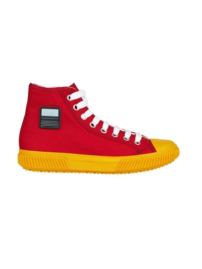 Shop Prada Logo Patch Hi-top Sneakers In Rosso/giallo