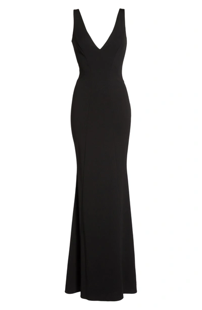 Shop Katie May Mischka V-neck Crepe Gown In Black