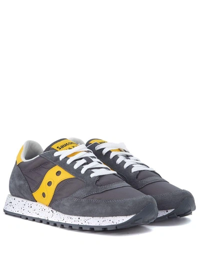 Shop Saucony Jazz Grey And Yellow Suede Sneaker In Grigio