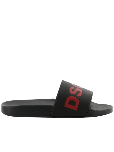 Shop Dsquared2 Logo Slide Sandals In Black Red