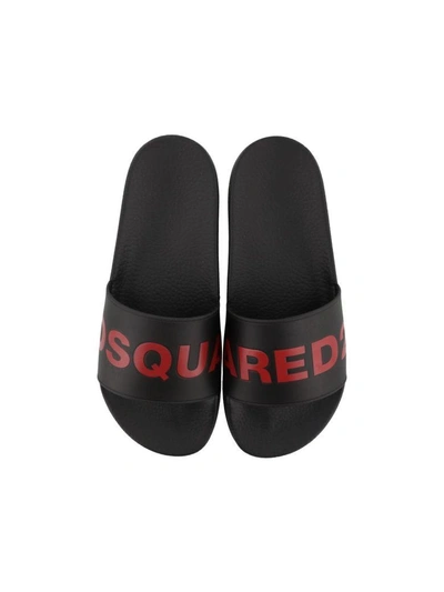 Shop Dsquared2 Logo Slide Sandals In Black Red