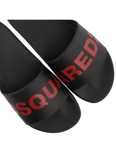 Shop Dsquared2 Logo Slide Sandals In Black Red