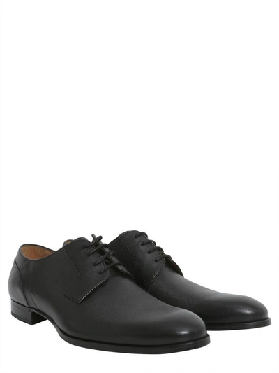 Shop Hugo Boss Saffiano Leather Derby Shoes In Nero