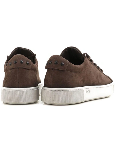 Shop Tod's Soft Nubuck Sneakers In Brown