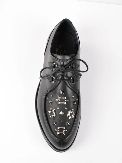 Shop Valentino Embellished Lace-up Shoes In Black