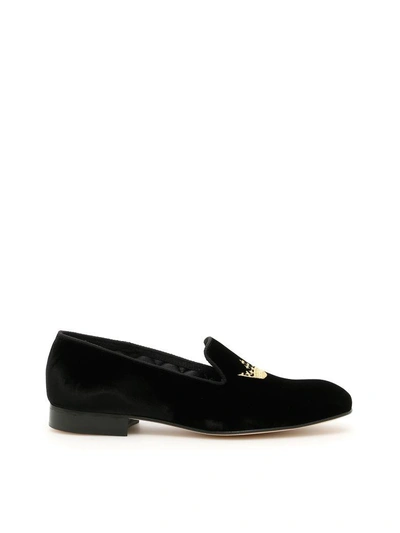 Shop Church's Crown Embroidery Velvet Loafers In Blacknero