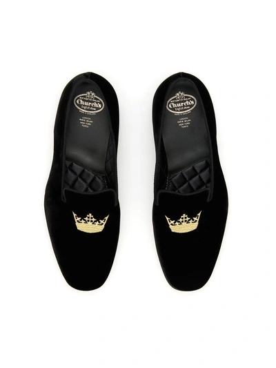 Shop Church's Crown Embroidery Velvet Loafers In Blacknero