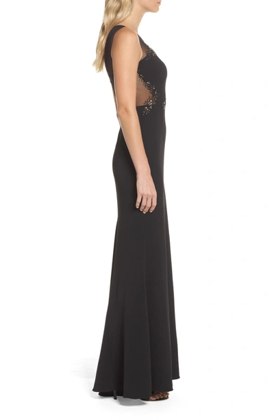 Shop Adrianna Papell Embellished Knit Crepe Gown In Black