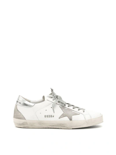 Shop Golden Goose Superstar Sneakers In White Silver Metal Letteringbianco