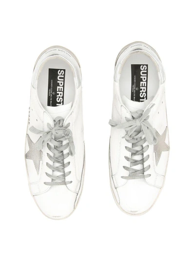 Shop Golden Goose Superstar Sneakers In White Silver Metal Letteringbianco