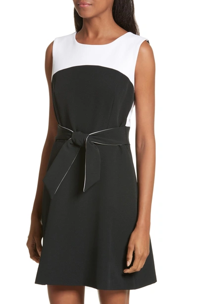 Shop Milly Jenny Stretch Crepe Fit & Flare Dress In White/ Black
